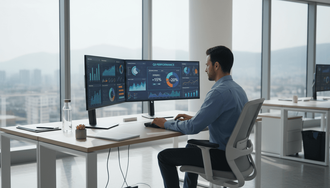 Financial analyst reviewing market data charts on a large screen
