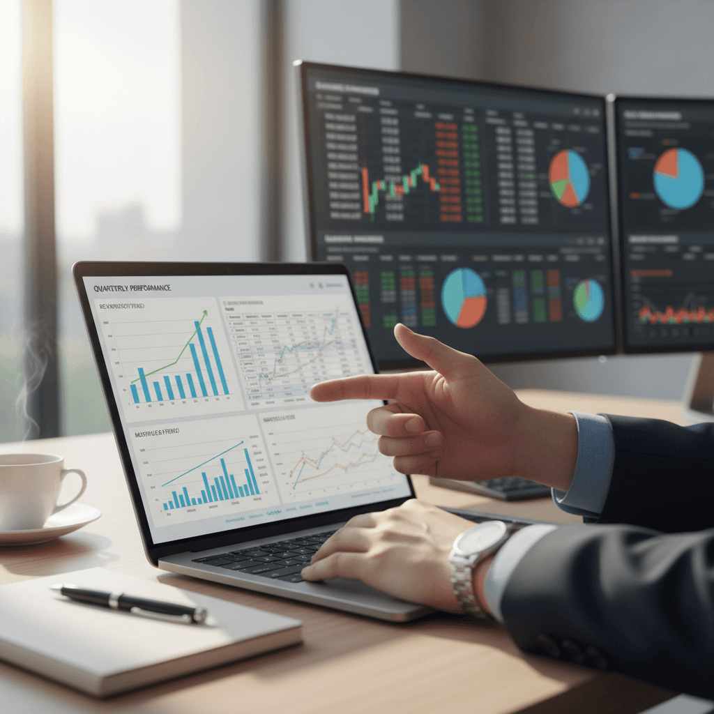 Professional analyst reviewing financial data on a monitor
